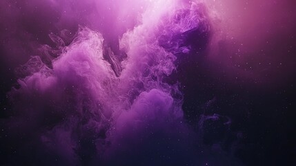 Wall Mural -   A purple and black backdrop featuring twinkling stars above and a pastel blend of pink and purple clouds in the centerpiece of the image