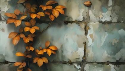 Wall Mural - The walls are covered with golden autumn leaves, a tranquil natural scene.