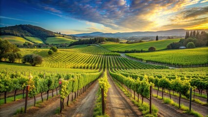 Scenic view of lush vineyards at a winery , winery, vineyard, grapes, wine, agriculture, landscape, rural, countryside