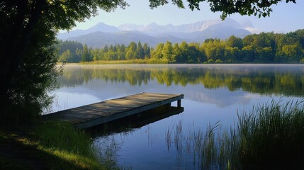 Poster - Serene Lake with Mountain Views