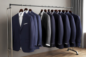 Rack displaying various suits hanging