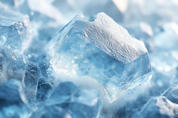 Poster - close-up view of a translucent blue crystal resting among smaller fragments on a textured surface