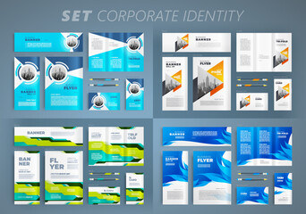 Wall Mural - Set Corporate Identity template cover flyer, tri-fold, banner, roll up banner, business card