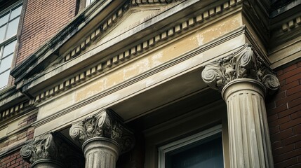 Poster - Close-up of Ornate Stone Columns and Brick Wall