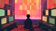 © klss777 - A powerful image of modern isolation, showing a lone person lost among multiple screens.