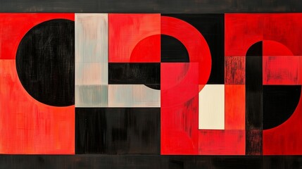 Poster - Abstract artwork featuring geometric shapes and a bold red color palette on a black background