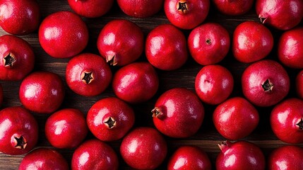   Red apples stacked on two wooden tables