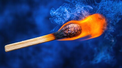 Sticker -   Burnt match on blue smoke background with matchstick