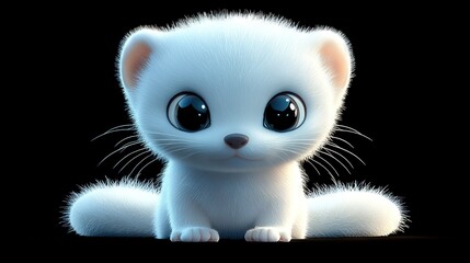 Sticker -   A close-up of a white kitten on a black background with a black background and a white kitten