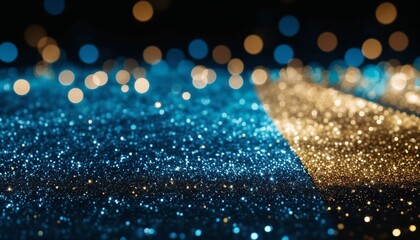 Wall Mural - Background of abstract glitter lights. gold, blue and black_6 Generative Ai