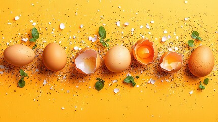 Sticker -   A cluster of eggs perched together on a yellow background with sprinkles