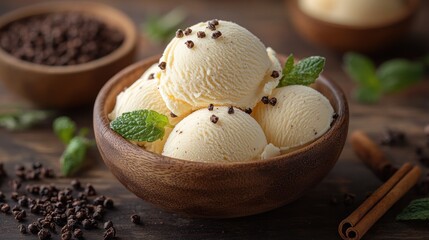 Wall Mural - Vanilla Ice Cream with  Peppercorn and Cinnamon