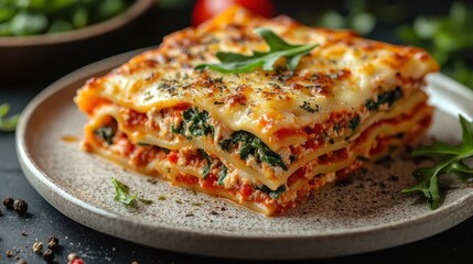 Canvas Print - Spinach and Ricotta Lasagna with a Delicious Tomato Sauce