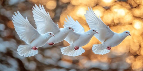 Wall Mural - White Doves in Flight