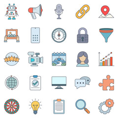 Wall Mural - SEO or Search Engine Optimization icons set, Included icons as Bar Graph, Check Mark, People, Gear and more symbols collection, logo isolated vector illustration