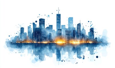 Poster - Cityscape with Reflection in Watercolor Style