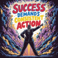 Wall Mural - Success demands consistent action (T-shirt Design Motivational Quote, Illustartion,Typography,Banner,Poster)