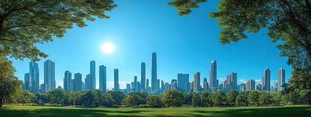 Sticker - City Skyline Framed by Trees