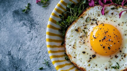 Sticker -   A fried egg atop yellow-white bread on a yellow plate on a table