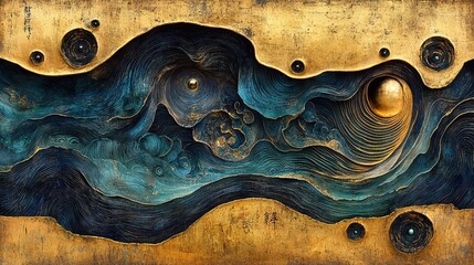 Wall Mural -   Close-up image of an artwork resembling a wave with a ball inside it