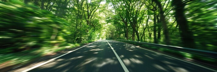 Canvas Print - Motion blur of a roadway passing through woodland