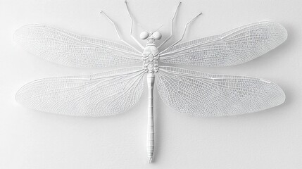 Sticker -   Dragonfly close-up on white wall with black and white wing photo