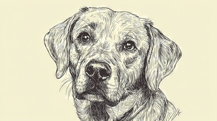 Canvas Print -   Black and white drawing of a dog's face with a collar on its neck