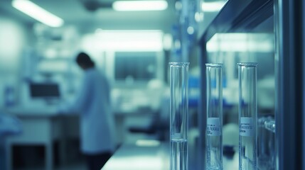 transparent tube in the lab with a fuzzy background of a doctor's assistant at work