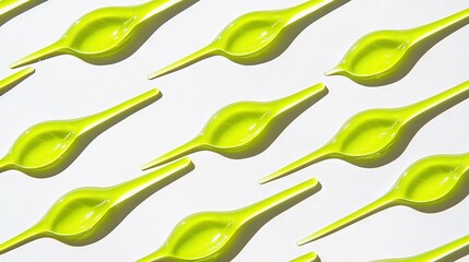 Sticker -   A group of green toothbrushes rests on a white surface, casting a shadow of a single toothbrush below