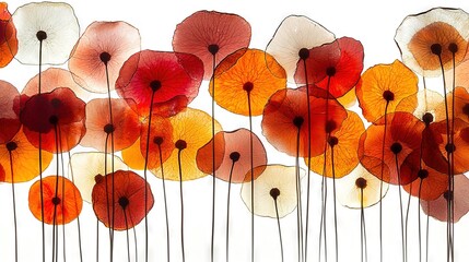 Sticker -   A group of orange and red flowers on a white background against a white sky