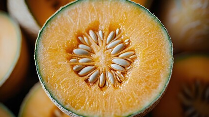 Sticker -   A close-up of a melon with seeds in the center, surrounded by more seeds