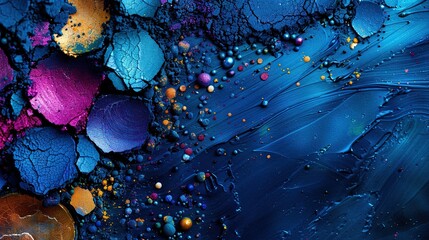 Wall Mural -   A colorful umbrella cluster sits on a blue surface with water droplets