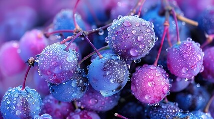 Canvas Print -   A close-up of blueberries with water droplets on each berry