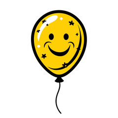 A yellow balloon with l star decorations floats