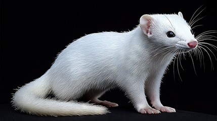 Sticker -  Feral white fur rests atop ebony surface beside crimson liquid in stemmed vessel