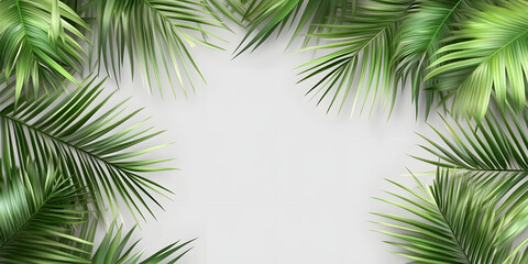 palm and tropical leaves on a white background. empty background for presentation