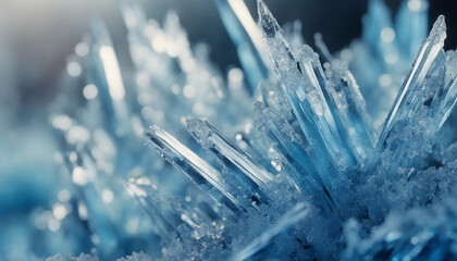 Electric Blue Ice Crystals A panoramic macro view of intricate ice crystals with electric blue