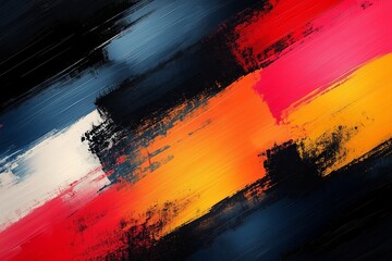 Poster - Abstract color strokes blending orange, red, and blue in a bold artistic composition
