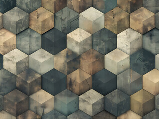 Wall Mural - A geometric design featuring interconnected hexagons in soft, earthy colors for a modern aesthetic.