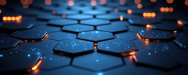 Wall Mural - Abstract Hexagon Pattern with Glowing Lights