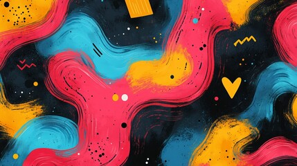 Poster - Bold abstract design with vibrant colors and flowing shapes on a dark background