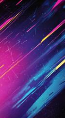 Poster - Abstract background with diagonal lines in pink, blue and yellow on a dark purple background, creating a dynamic composition