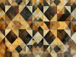 Wall Mural - Brown and green geometric pattern with square and diamond shapes in an earthy color palette.