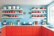 © Lazylizard - Bright and colorful kitchen showcasing bold red cabinets and cheerful decor