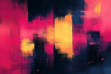 Sticker - Abstract artwork featuring vibrant pink, yellow, and black colors with textured brush strokes and patterns