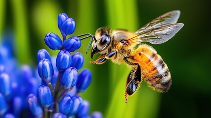 Sticker -   A close-up of a bee on a flower, its wings open and eyes closed