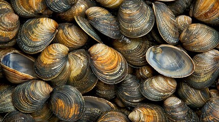   A stack of clams atop another pile of clams