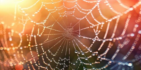 Canvas Print - Close up image of spider web with water droplets