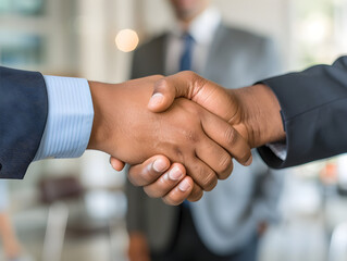 Poster - Person sitting at table, shaking hands with another person, finalizing successful business negotiation 00658 0.