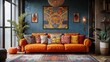 © DolonChapa - Tropical-themed eclectic living room with bright colors and exotic plant decor picture